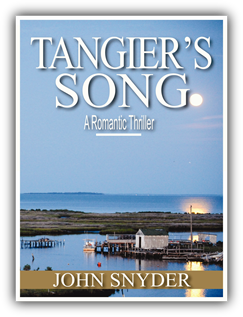 Image: Tangier's Song Book Cover water scene and docks with full moon in background